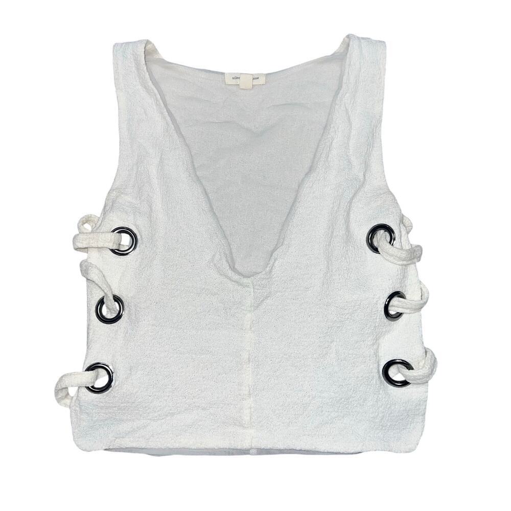 SILENCE + NOISE Cream V-Neck Open Side Lace Through Detail Size S